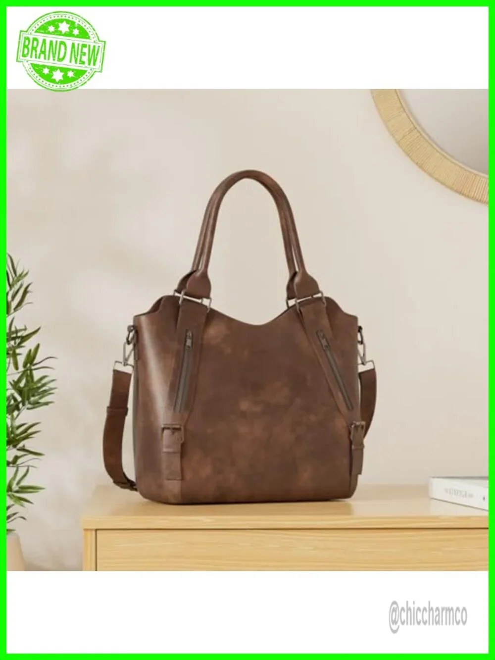 Vegan Leather Large Hobo Bag Multi-Pocket Shoulder Crossbody Purse